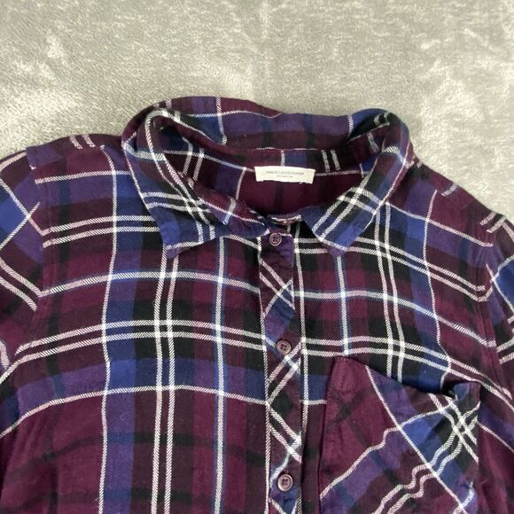 Beach Lunch Lounge Shirt Women Blue Burgundy Plaid Button Up Long Sleeve Cowgirl - Picture 6 of 12